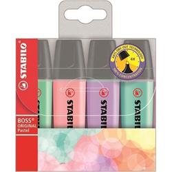 Zvýrazňovač STABILO "BOSS original Pastel", 4 pastelové farby, 2-5 mm